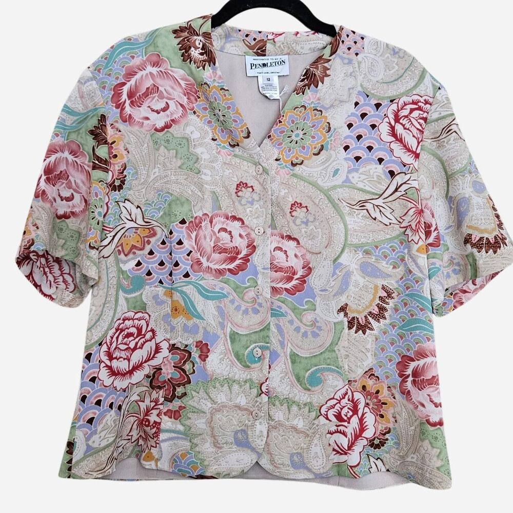 90s boho indie floral Pendleton shirt